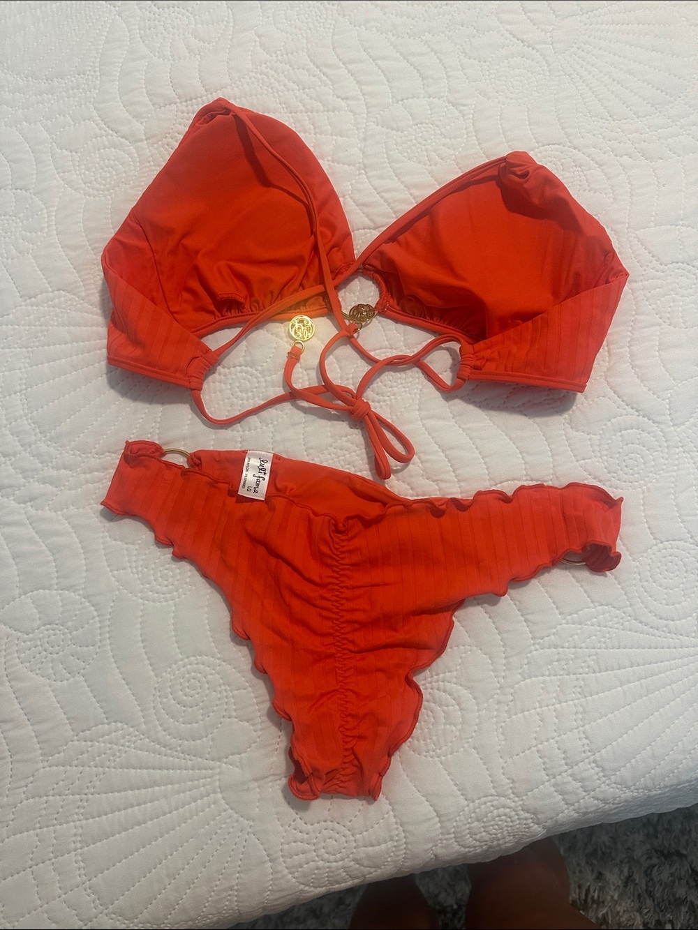 Red Orange Ring-Detail Bikini Set - Picture 2 of 2